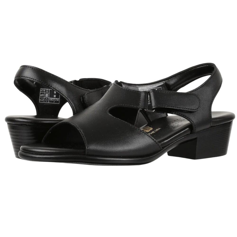 SAS Womens Suntimer Heeled Sandals Size 7 M EU 37.5 Black Leather NIB